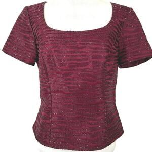 Women Vintage 90s Top Blouse Formal Cocktail Evening Red Short Sleeve Size 8